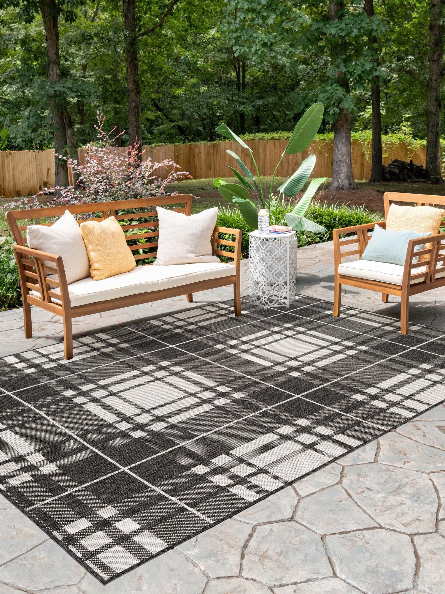 Black and White 2' x 3' 1 Outdoor Checkered Rectangle Area Rug Weather Resistant for Patio, Deck, Terrace, Balcony, Porch 100% Polypropylene Geometric Carpet for Sale at Rug Engine