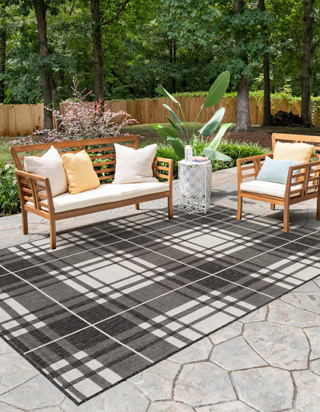 Black and White 2' x 3' 1 Outdoor Checkered Rectangle Area Rug Weather Resistant for Patio, Deck, Terrace, Balcony, Porch 100% Polypropylene Geometric Carpet for Sale at Rug Engine