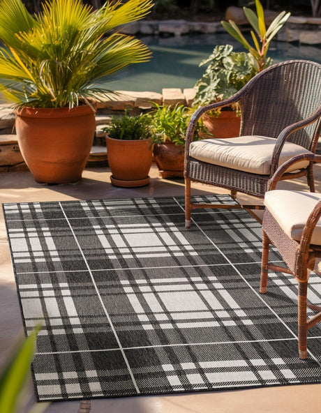 Black and White 2' x 3' 1 Outdoor Checkered Rectangle Area Rug Weather Resistant for Patio, Deck, Terrace, Balcony, Porch 100% Polypropylene Geometric Carpet for Sale at Rug Engine