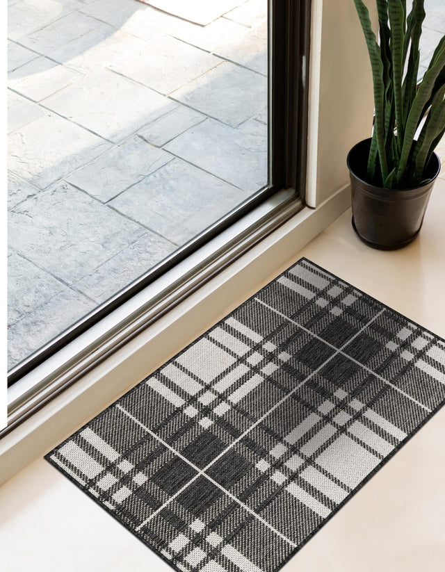 Black and White 5' 3 x 7' 1 Outdoor Checkered Rectangle Area Rug Weather Resistant for Patio, Deck, Terrace, Balcony, Porch 100% Polypropylene Geometric Carpet for Sale at Rug Engine