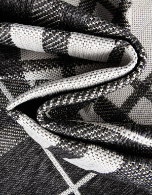 Black and White 5' 3 x 7' 1 Outdoor Checkered Rectangle Area Rug Weather Resistant for Patio, Deck, Terrace, Balcony, Porch 100% Polypropylene Geometric Carpet for Sale at Rug Engine
