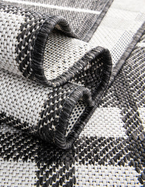 Black and White 5' 3 x 7' 1 Outdoor Checkered Rectangle Area Rug Weather Resistant for Patio, Deck, Terrace, Balcony, Porch 100% Polypropylene Geometric Carpet for Sale at Rug Engine
