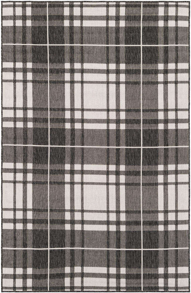Black and White 5' 3 x 8' Outdoor Checkered Rectangle Area Rug Weather Resistant for Patio, Deck, Terrace, Balcony, Porch 100% Polypropylene Geometric Carpet for Sale at Rug Engine