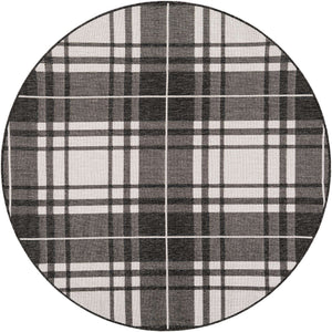 Black and White 6' 1 x 6' 1 Outdoor Checkered Round Area Rug Weather Resistant for Patio, Deck, Terrace, Balcony, Porch 100% Polypropylene Geometric Carpet for Sale at Rug Engine