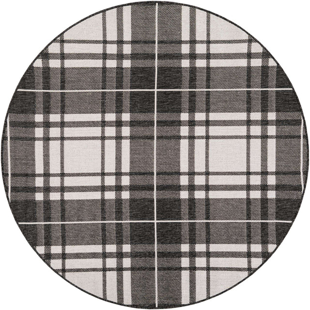 Black and White 6' 1 x 6' 1 Outdoor Checkered Round Area Rug Weather Resistant for Patio, Deck, Terrace, Balcony, Porch 100% Polypropylene Geometric Carpet for Sale at Rug Engine