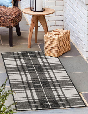 Black and White 2' x 8' Outdoor Checkered Runner Area Rug Weather Resistant for Patio, Deck, Terrace, Balcony, Porch 100% Polypropylene Geometric Carpet for Sale at Rug Engine