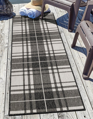 Black and White 2' x 6' 1 Outdoor Checkered Runner Area Rug Weather Resistant for Patio, Deck, Terrace, Balcony, Porch 100% Polypropylene Geometric Carpet for Sale at Rug Engine