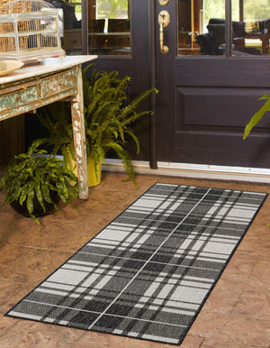 Black and White 2' x 8' Outdoor Checkered Runner Area Rug Weather Resistant for Patio, Deck, Terrace, Balcony, Porch 100% Polypropylene Geometric Carpet for Sale at Rug Engine