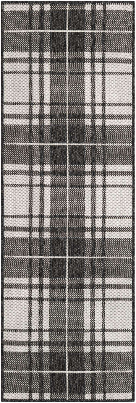 Black and White 2' x 6' 1 Outdoor Checkered Runner Area Rug Weather Resistant for Patio, Deck, Terrace, Balcony, Porch 100% Polypropylene Geometric Carpet for Sale at Rug Engine