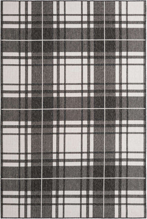 Black and White 6' 1 x 9' Outdoor Checkered Rectangle Area Rug Weather Resistant for Patio, Deck, Terrace, Balcony, Porch 100% Polypropylene Geometric Carpet for Sale at Rug Engine