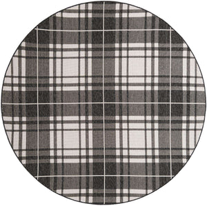 Black and White 7' 10 x 7' 10 Outdoor Checkered Round Area Rug Weather Resistant for Patio, Deck, Terrace, Balcony, Porch 100% Polypropylene Geometric Carpet for Sale at Rug Engine