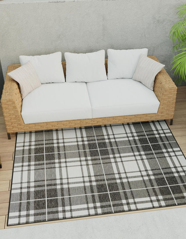 Black and White 10' x 10' Outdoor Checkered Square Area Rug Weather Resistant for Patio, Deck, Terrace, Balcony, Porch 100% Polypropylene Geometric Carpet for Sale at Rug Engine