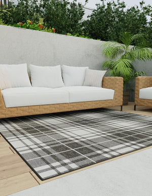 Black and White 7' 10 x 7' 10 Outdoor Checkered Square Area Rug Weather Resistant for Patio, Deck, Terrace, Balcony, Porch 100% Polypropylene Geometric Carpet for Sale at Rug Engine