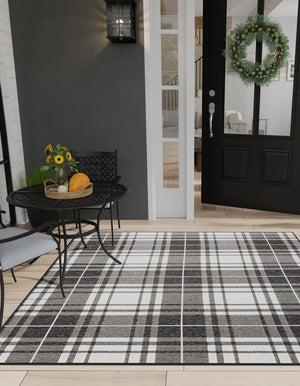 Black and White 10' x 10' Outdoor Checkered Square Area Rug Weather Resistant for Patio, Deck, Terrace, Balcony, Porch 100% Polypropylene Geometric Carpet for Sale at Rug Engine