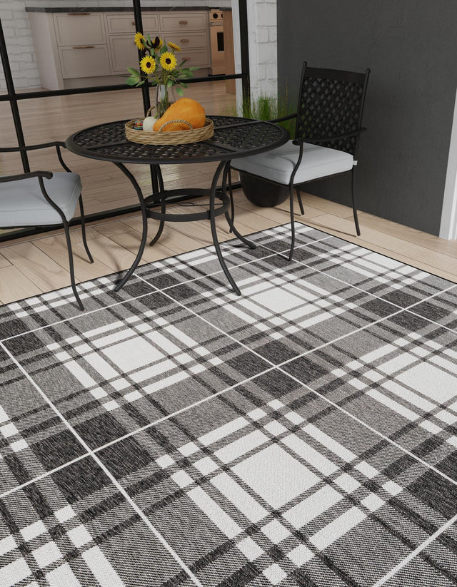 Black and White 7' 10 x 7' 10 Outdoor Checkered Square Area Rug Weather Resistant for Patio, Deck, Terrace, Balcony, Porch 100% Polypropylene Geometric Carpet for Sale at Rug Engine