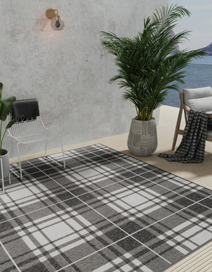 Black and White 10' x 10' Outdoor Checkered Square Area Rug Weather Resistant for Patio, Deck, Terrace, Balcony, Porch 100% Polypropylene Geometric Carpet for Sale at Rug Engine