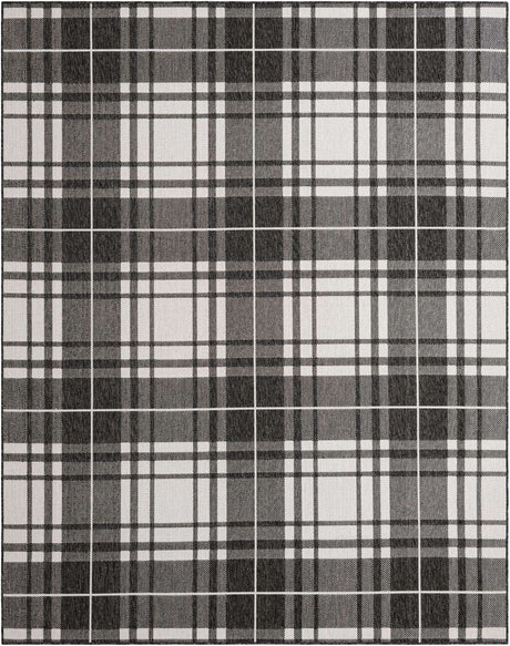 Black and White 7' 10 x 10' Outdoor Checkered Rectangle Area Rug Weather Resistant for Patio, Deck, Terrace, Balcony, Porch 100% Polypropylene Geometric Carpet for Sale at Rug Engine