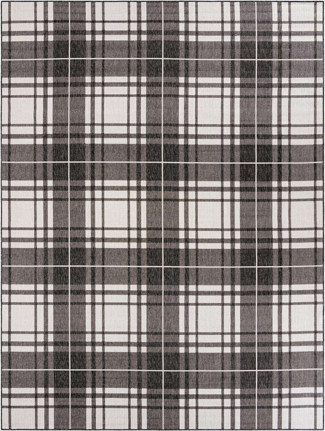 Black and White 9' x 12' Outdoor Checkered Rectangle Area Rug Weather Resistant for Patio, Deck, Terrace, Balcony, Porch 100% Polypropylene Geometric Carpet for Sale at Rug Engine