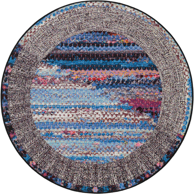 Multicolor 4' 1 x 4' 1 Outdoor Modern Round Area Rug Weather Resistant for Patio, Deck, Terrace, Balcony, Porch 100% Polypropylene Modern Outside Carpet for Sale at Rug Engine
