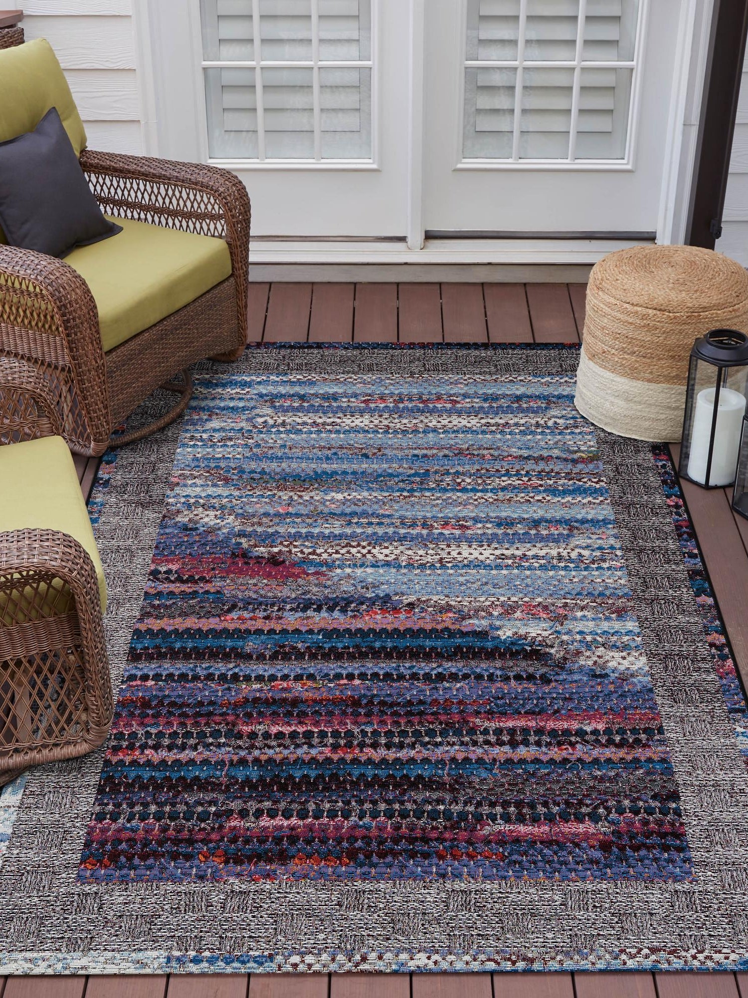Multicolor 7' 10 x 10' Outdoor Modern Rectangle Area Rug Weather Resistant for Patio, Deck, Terrace, Balcony, Porch 100% Polypropylene Modern Outside Carpet for Sale at Rug Engine