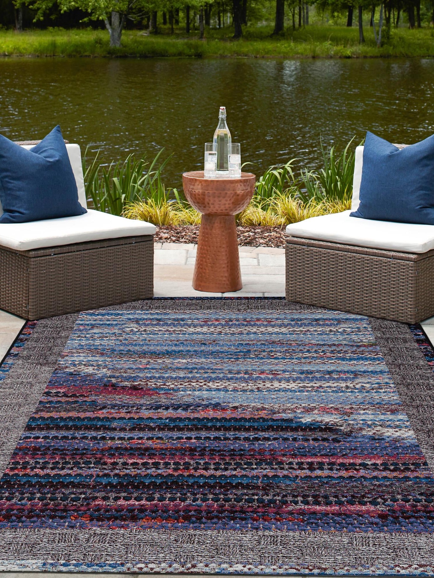 Multicolor 7' 10 x 10' Outdoor Modern Rectangle Area Rug Weather Resistant for Patio, Deck, Terrace, Balcony, Porch 100% Polypropylene Modern Outside Carpet for Sale at Rug Engine