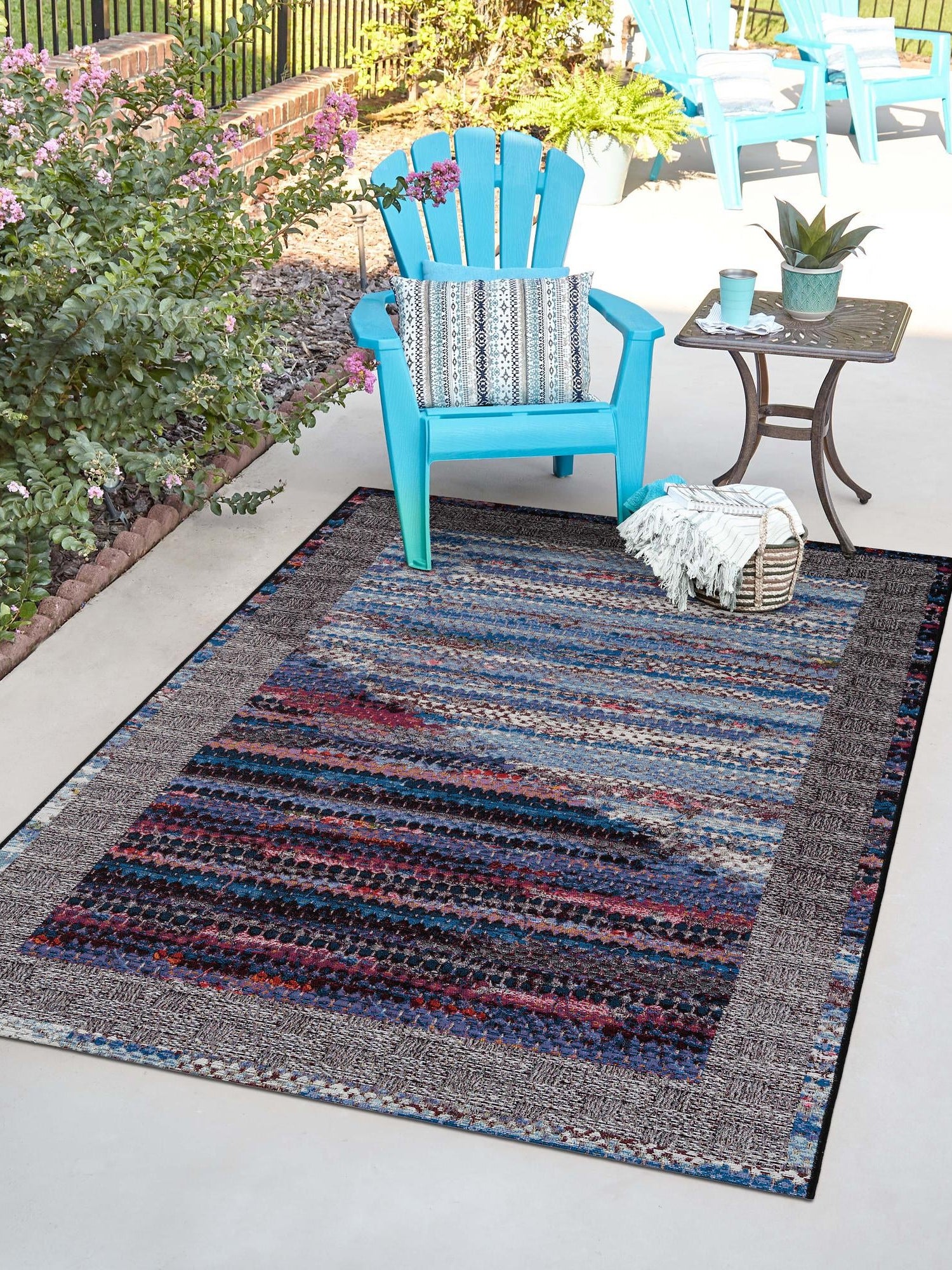 Multicolor 4' 1 x 6' 1 Outdoor Modern Rectangle Area Rug Weather Resistant for Patio, Deck, Terrace, Balcony, Porch 100% Polypropylene Modern Outside Carpet for Sale at Rug Engine