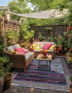 Multicolor 10' x 14' 1 Outdoor Modern Rectangle Area Rug Weather Resistant for Patio, Deck, Terrace, Balcony, Porch 100% Polypropylene Modern Outside Carpet for Sale at Rug Engine