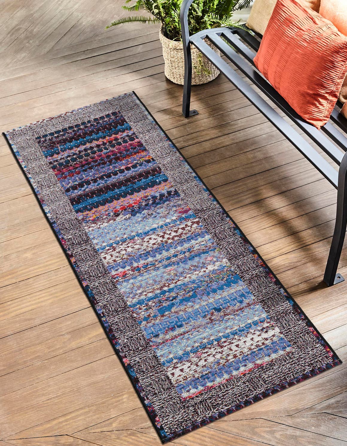 Multicolor 2' x 6' 1 Outdoor Modern Runner Area Rug Weather Resistant for Patio, Deck, Terrace, Balcony, Porch 100% Polypropylene Modern Outside Carpet for Sale at Rug Engine