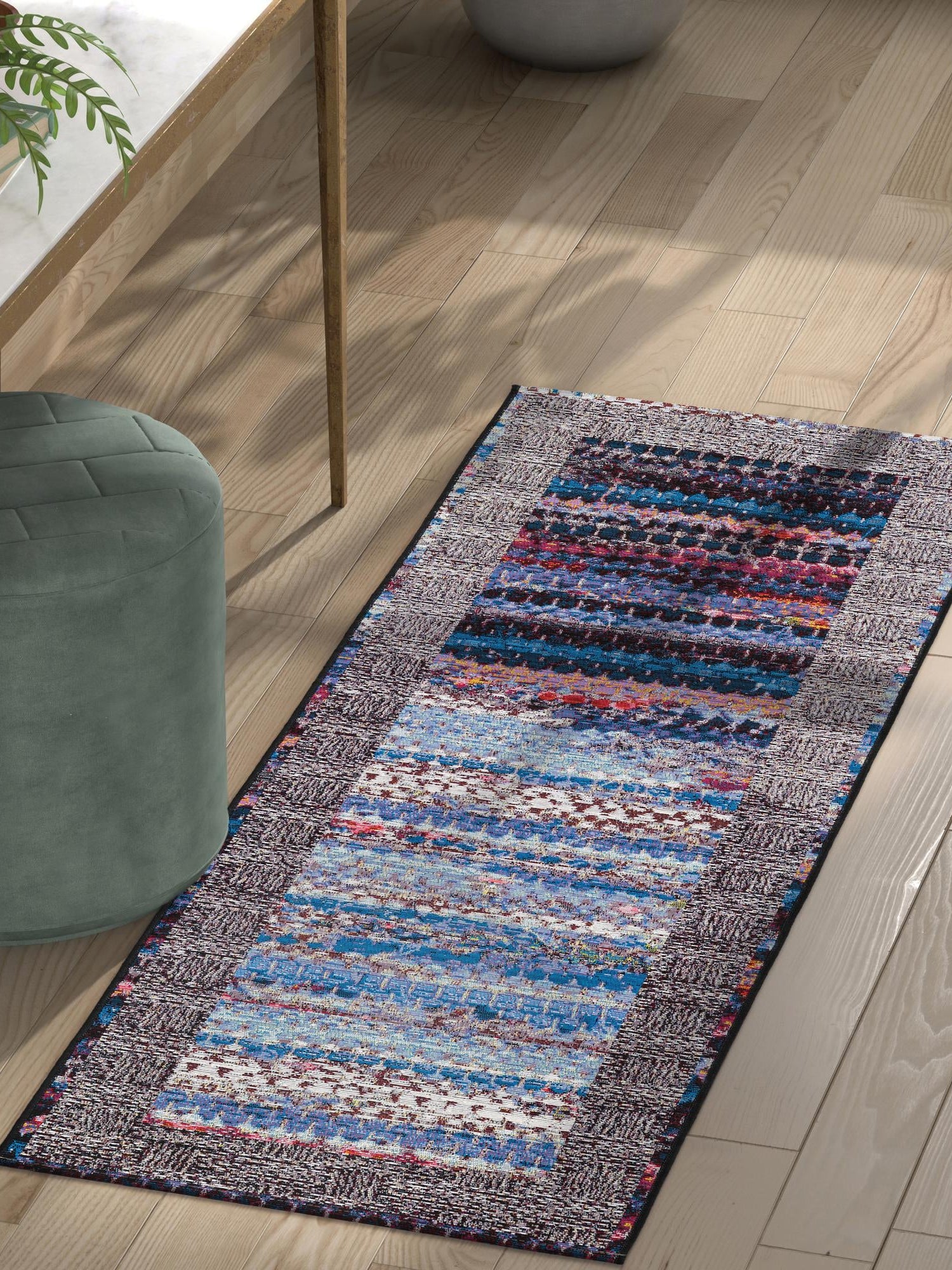 Multicolor 2' 7 x 10' Outdoor Modern Runner Area Rug Weather Resistant for Patio, Deck, Terrace, Balcony, Porch 100% Polypropylene Modern Outside Carpet for Sale at Rug Engine