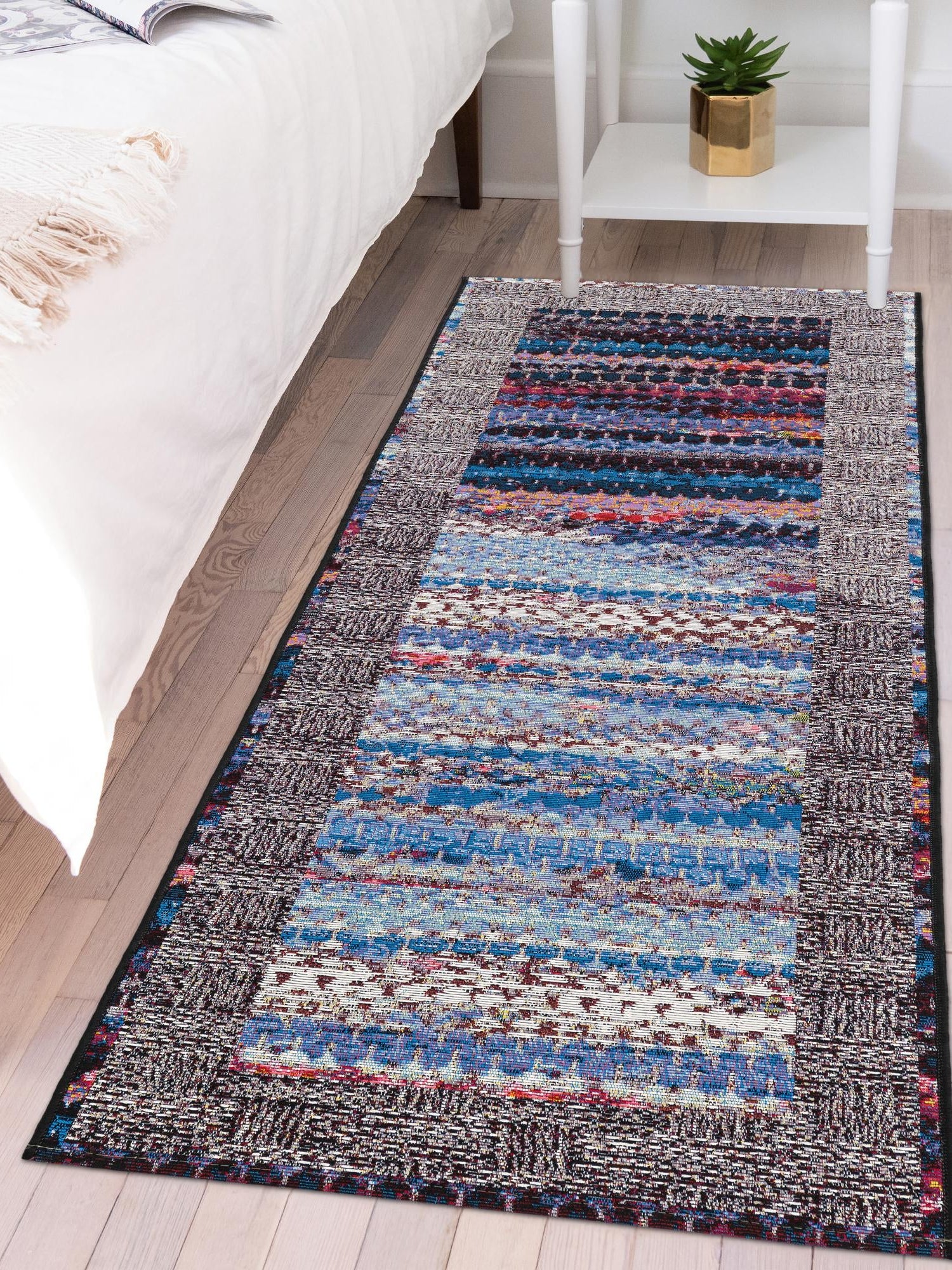 Multicolor 2' 7 x 10' Outdoor Modern Runner Area Rug Weather Resistant for Patio, Deck, Terrace, Balcony, Porch 100% Polypropylene Modern Outside Carpet for Sale at Rug Engine