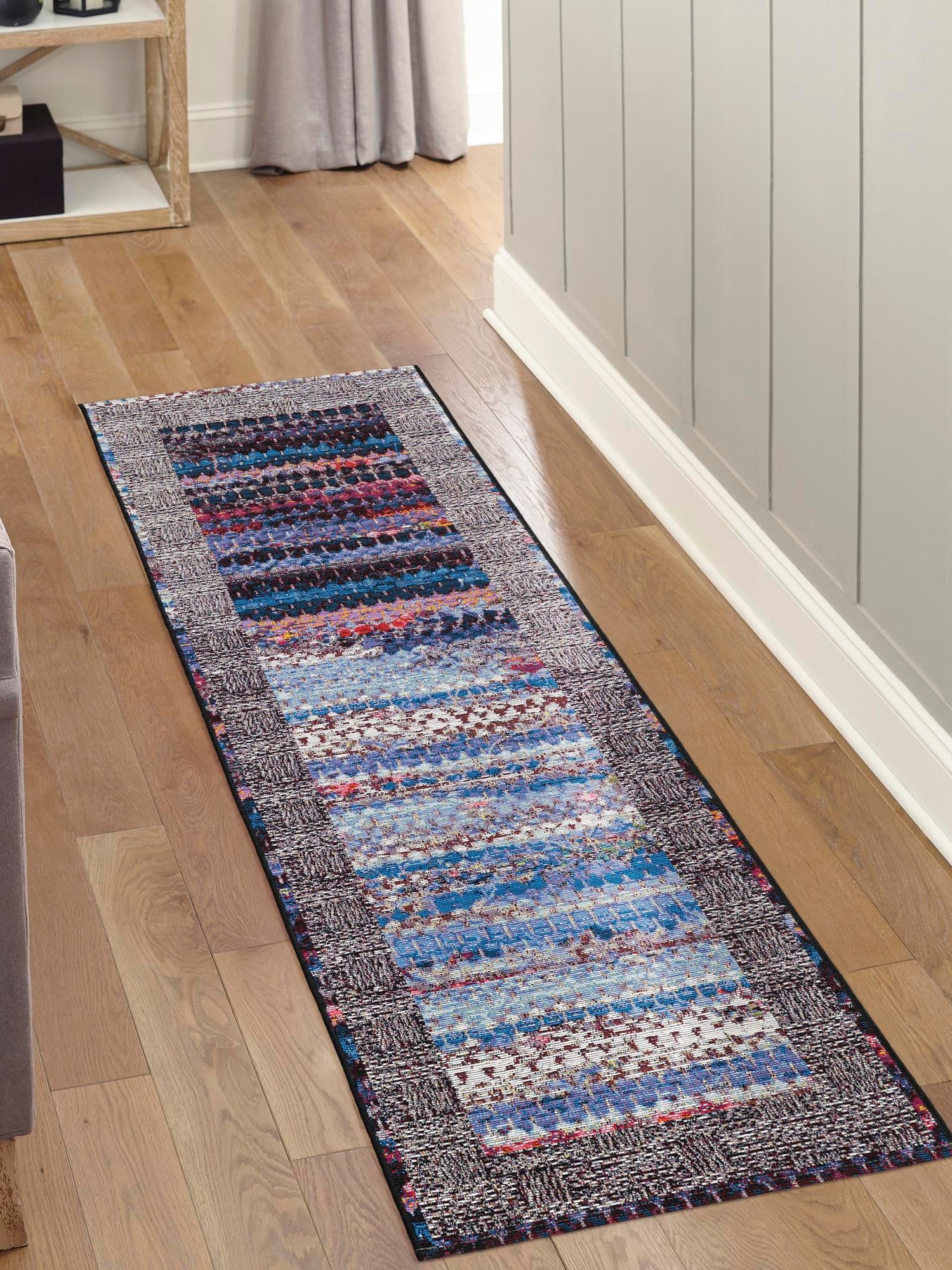 Multicolor 2' 7 x 12' Outdoor Modern Runner Area Rug Weather Resistant for Patio, Deck, Terrace, Balcony, Porch 100% Polypropylene Modern Outside Carpet for Sale at Rug Engine