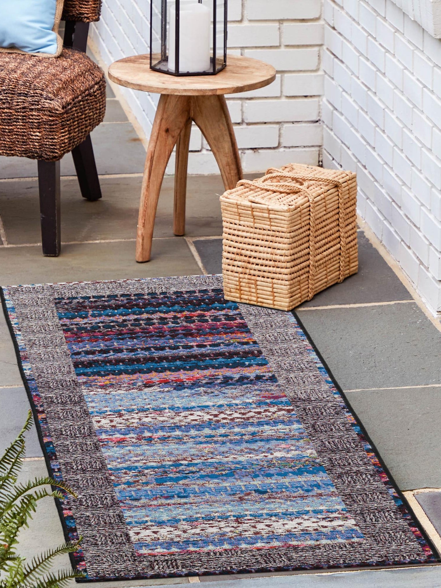 Multicolor 2' x 6' 1 Outdoor Modern Runner Area Rug Weather Resistant for Patio, Deck, Terrace, Balcony, Porch 100% Polypropylene Modern Outside Carpet for Sale at Rug Engine