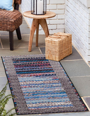 Multicolor 2' x 6' 1 Outdoor Modern Runner Area Rug Weather Resistant for Patio, Deck, Terrace, Balcony, Porch 100% Polypropylene Modern Outside Carpet for Sale at Rug Engine