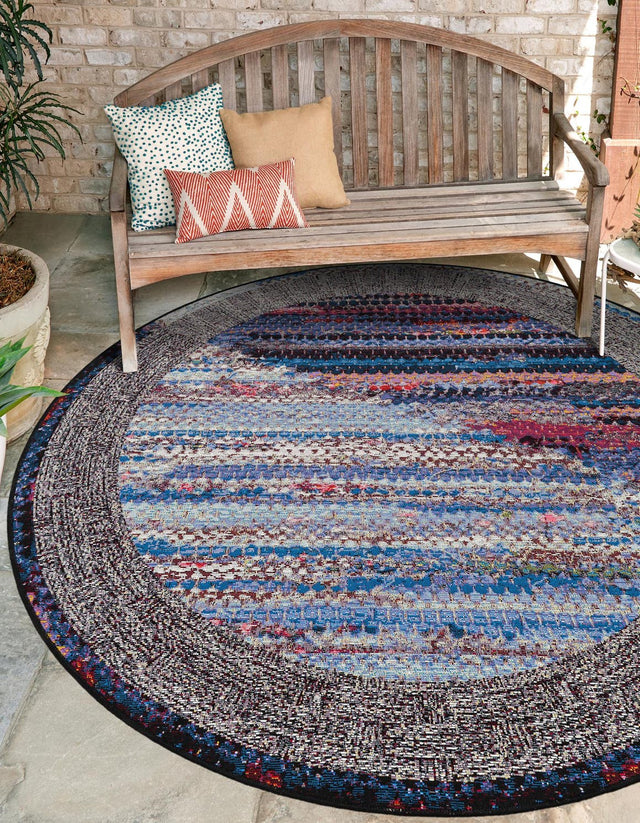 Multicolor 7' 10 x 7' 10 Outdoor Modern Round Area Rug Weather Resistant for Patio, Deck, Terrace, Balcony, Porch 100% Polypropylene Modern Outside Carpet for Sale at Rug Engine