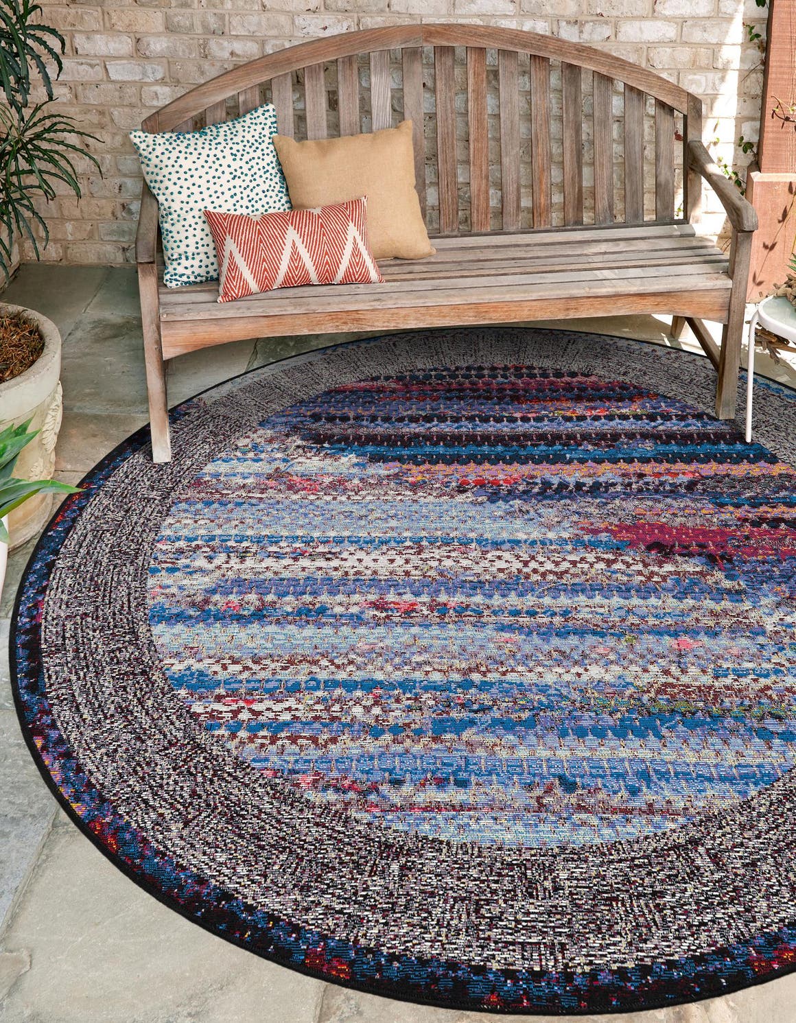Multicolor 3' 1 x 3' 1 Outdoor Modern Round Area Rug Weather Resistant for Patio, Deck, Terrace, Balcony, Porch 100% Polypropylene Modern Outside Carpet for Sale at Rug Engine