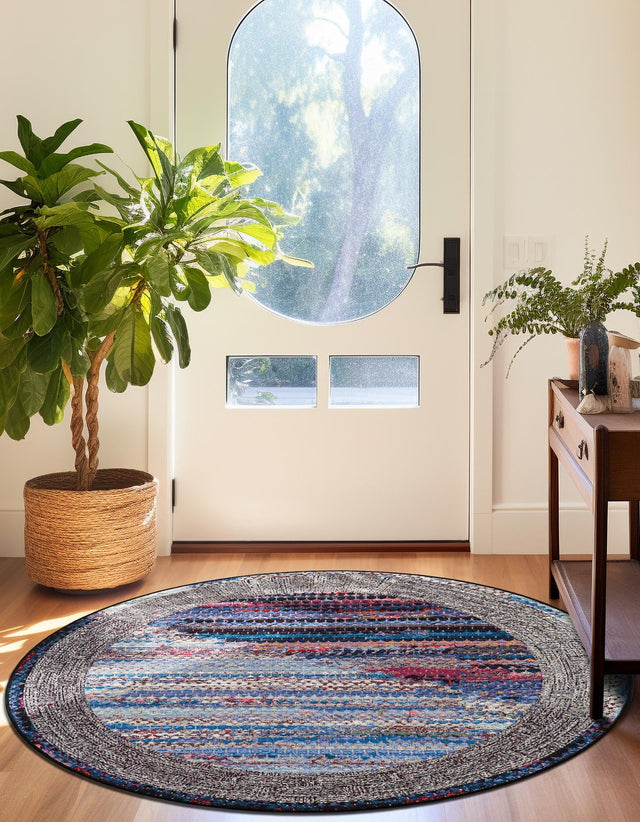 Multicolor 3' 1 x 3' 1 Outdoor Modern Round Area Rug Weather Resistant for Patio, Deck, Terrace, Balcony, Porch 100% Polypropylene Modern Outside Carpet for Sale at Rug Engine
