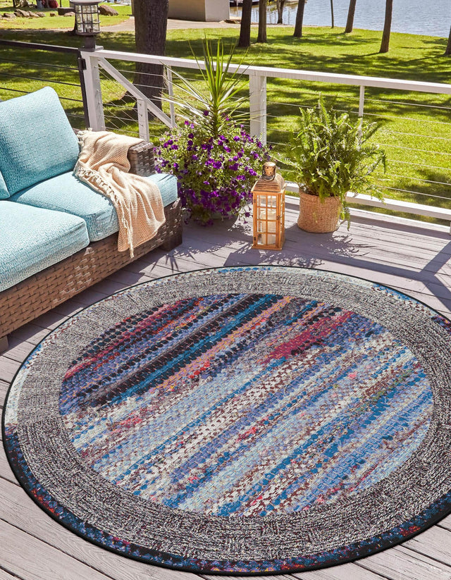 Multicolor 3' 1 x 3' 1 Outdoor Modern Round Area Rug Weather Resistant for Patio, Deck, Terrace, Balcony, Porch 100% Polypropylene Modern Outside Carpet for Sale at Rug Engine