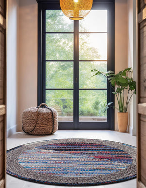 Multicolor 4' 1 x 4' 1 Outdoor Modern Round Area Rug Weather Resistant for Patio, Deck, Terrace, Balcony, Porch 100% Polypropylene Modern Outside Carpet for Sale at Rug Engine