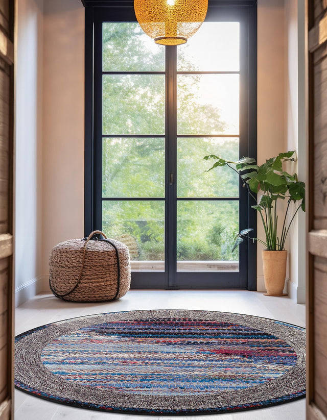 Multicolor 4' 1 x 4' 1 Outdoor Modern Round Area Rug Weather Resistant for Patio, Deck, Terrace, Balcony, Porch 100% Polypropylene Modern Outside Carpet for Sale at Rug Engine