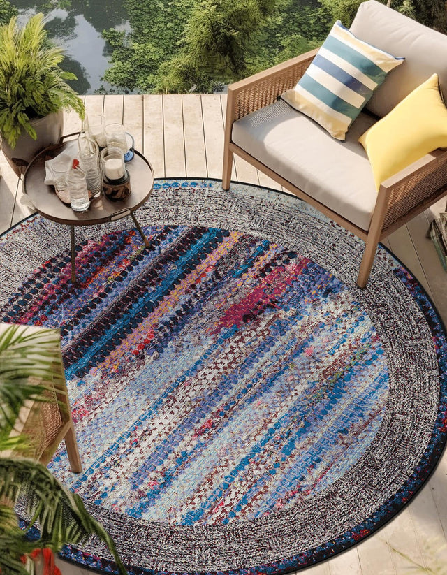 Multicolor 5' 1 x 5' 1 Outdoor Modern Round Area Rug Weather Resistant for Patio, Deck, Terrace, Balcony, Porch 100% Polypropylene Modern Outside Carpet for Sale at Rug Engine