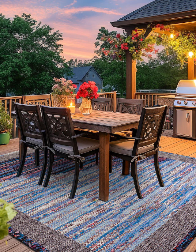 Multicolor 10' x 10' Outdoor Modern Square Area Rug Weather Resistant for Patio, Deck, Terrace, Balcony, Porch 100% Polypropylene Modern Outside Carpet for Sale at Rug Engine