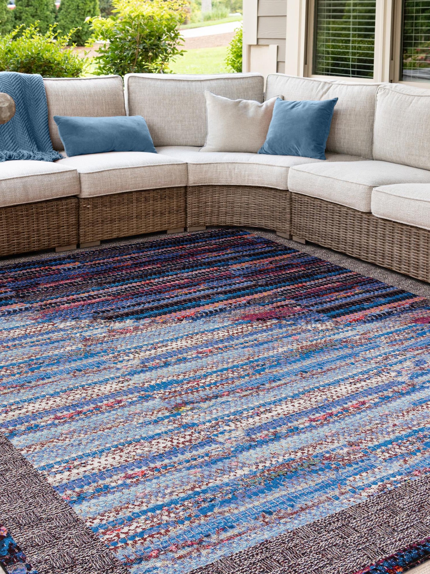 Multicolor 10' x 10' Outdoor Modern Square Area Rug Weather Resistant for Patio, Deck, Terrace, Balcony, Porch 100% Polypropylene Modern Outside Carpet for Sale at Rug Engine