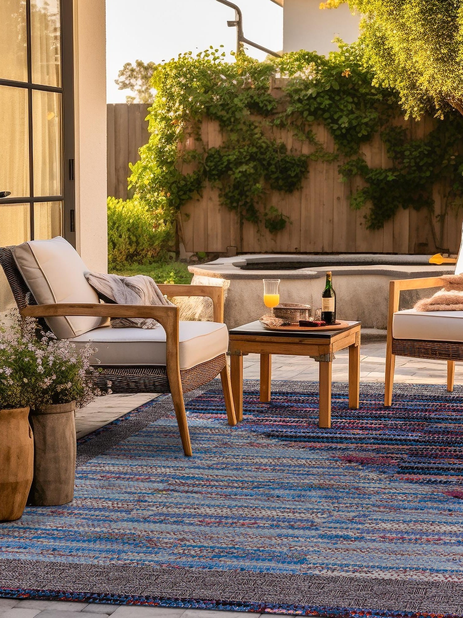 Multicolor 10' x 10' Outdoor Modern Square Area Rug Weather Resistant for Patio, Deck, Terrace, Balcony, Porch 100% Polypropylene Modern Outside Carpet for Sale at Rug Engine