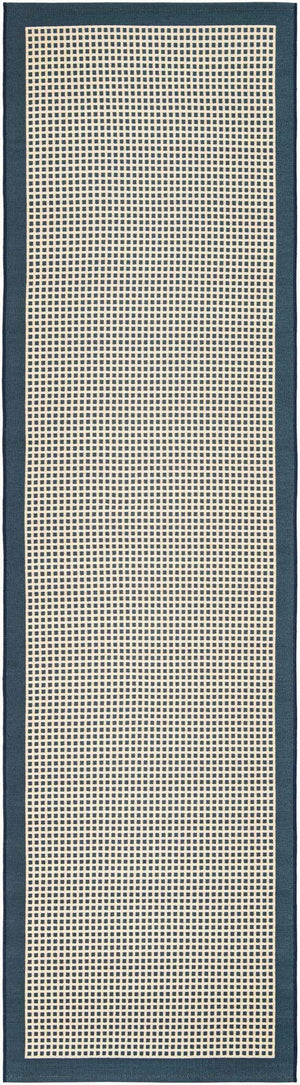 Navy Blue 2' 7 x 10' Outdoor Border Runner Area Rug Weather Resistant for Patio, Deck, Terrace, Balcony, Porch 100% Polypropylene Classic Bordered Carpet for Sale at Rug Engine