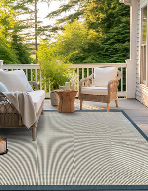 Navy Blue 10' x 10' Outdoor Border Square Area Rug Weather Resistant for Patio, Deck, Terrace, Balcony, Porch 100% Polypropylene Classic Bordered Carpet for Sale at Rug Engine