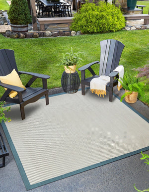 Navy Blue 10' x 10' Outdoor Border Square Area Rug Weather Resistant for Patio, Deck, Terrace, Balcony, Porch 100% Polypropylene Classic Bordered Carpet for Sale at Rug Engine