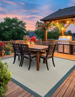 Navy Blue 10' x 10' Outdoor Border Square Area Rug Weather Resistant for Patio, Deck, Terrace, Balcony, Porch 100% Polypropylene Classic Bordered Carpet for Sale at Rug Engine
