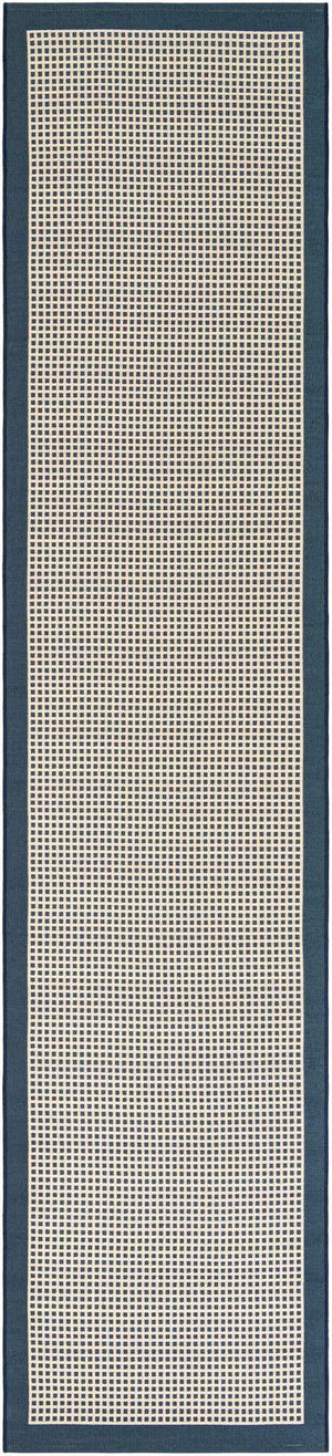 Navy Blue 2' 7 x 12' Outdoor Border Runner Area Rug Weather Resistant for Patio, Deck, Terrace, Balcony, Porch