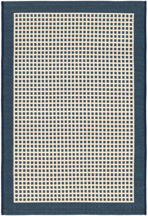 Navy Blue 2' x 3' 1 Outdoor Border Rectangle Area Rug Weather Resistant for Patio, Deck, Terrace, Balcony, Porch 100% Polypropylene Classic Bordered Carpet for Sale at Rug Engine