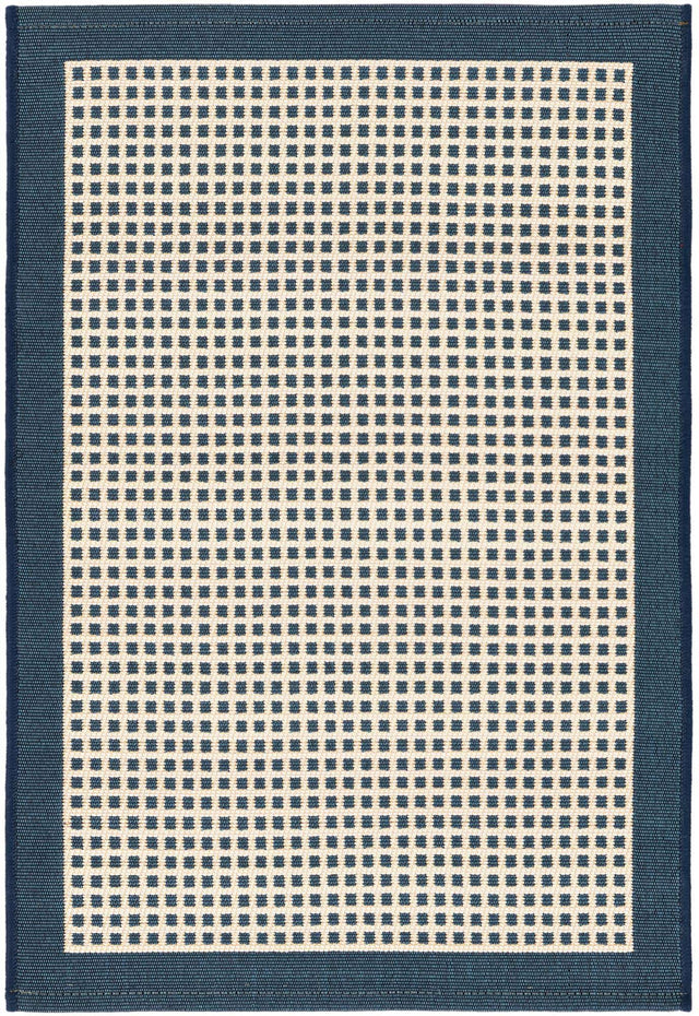 Navy Blue 2' x 3' 1 Outdoor Border Rectangle Area Rug Weather Resistant for Patio, Deck, Terrace, Balcony, Porch 100% Polypropylene Classic Bordered Carpet for Sale at Rug Engine